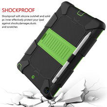 For iPad 10.2 Shockproof Two-Color Silicone Protection Case with Holder & Pen Slot(Black+Green)