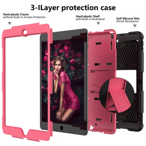 For iPad 10.2 Shockproof Two-Color Silicone Protection Case with Holder & Pen Slot(Black+Hot Pink)