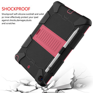 For iPad 10.2 Shockproof Two-Color Silicone Protection Case with Holder & Pen Slot(Black+Hot Pink)