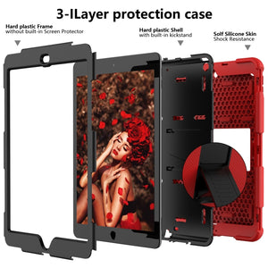 For iPad 10.2 Shockproof Two-Color Silicone Protection Case with Holder & Pen Slot(Red+Black)