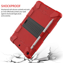 For iPad 10.2 Shockproof Two-Color Silicone Protection Case with Holder & Pen Slot(Red+Black)