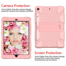 For iPad 10.2 Shockproof Two-Color Silicone Protection Case with Holder & Pen Slot(Rose Gold)