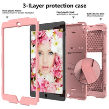 For iPad 10.2 Shockproof Two-Color Silicone Protection Case with Holder & Pen Slot(Rose Gold)