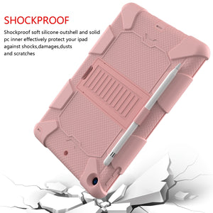 For iPad 10.2 Shockproof Two-Color Silicone Protection Case with Holder & Pen Slot(Rose Gold)