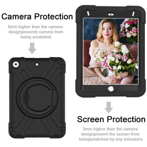 For iPad MINI 4/5 EVA + PC Flat Protective Shell with 360 ° Rotating Bracket(Black+Black)