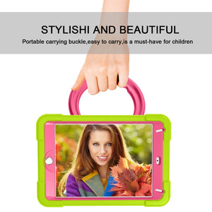 For iPad MINI 4/5 EVA + PC Flat Protective Shell with 360 ° Rotating Bracket(Grass Green+Rose Red)