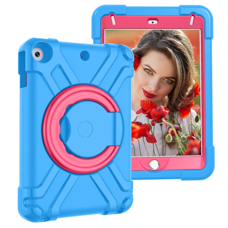 For iPad MINI 4/5 EVA + PC Flat Protective Shell with 360 ° Rotating Bracket(Blue+Rose Red)