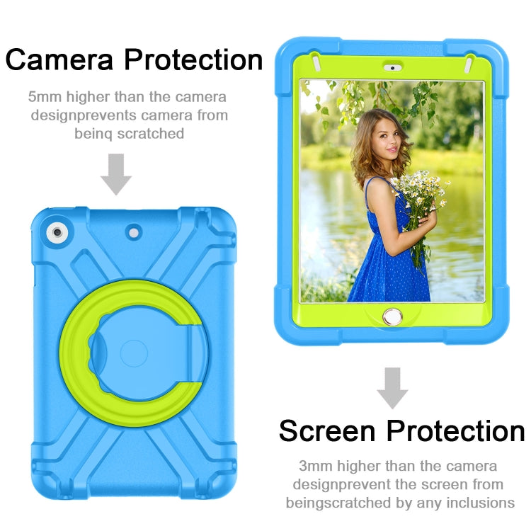 For iPad MINI 4/5 EVA + PC Flat Protective Shell with 360 ° Rotating Bracket(Blue+Grass Green)