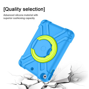 For iPad MINI 4/5 EVA + PC Flat Protective Shell with 360 ° Rotating Bracket(Blue+Grass Green)