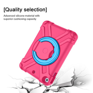 For iPad MINI 4/5 EVA + PC Flat Protective Shell with 360 ° Rotating Bracket(Rose Red+Blue)