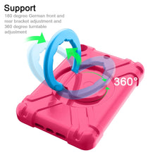 For iPad MINI 4/5 EVA + PC Flat Protective Shell with 360 ° Rotating Bracket(Rose Red+Blue)