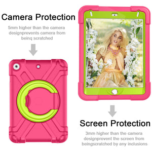 For iPad MINI 4/5 EVA + PC Flat Protective Shell with 360 ° Rotating Bracket(Rose Red+Grass Green)