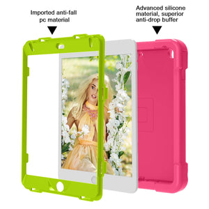 For iPad MINI 4/5 EVA + PC Flat Protective Shell with 360 ° Rotating Bracket(Rose Red+Grass Green)