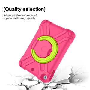 For iPad MINI 4/5 EVA + PC Flat Protective Shell with 360 ° Rotating Bracket(Rose Red+Grass Green)