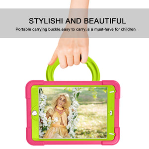 For iPad MINI 4/5 EVA + PC Flat Protective Shell with 360 ° Rotating Bracket(Rose Red+Grass Green)