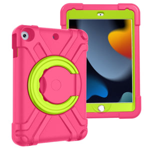 For iPad 10.2 EVA + PC Flat Protective Shell with 360 ° Rotating Bracket(Rose Red+Grass Green)