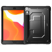 For iPad 10.2 2019 360 Degree Rotation PC + Silicone Protective Case with Holder & Hand-strap(Black)