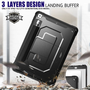 For iPad 10.2 2019 360 Degree Rotation PC + Silicone Protective Case with Holder & Hand-strap(Black)