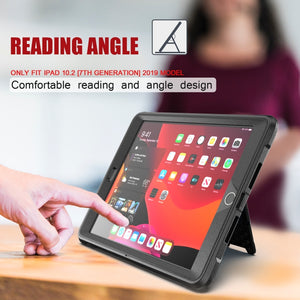 For iPad 10.2 2019 360 Degree Rotation PC + Silicone Protective Case with Holder & Hand-strap(Black)
