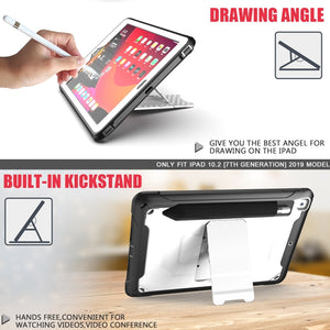 For iPad 10.2 2019 360 Degree Rotation PC + Silicone Protective Case with Holder & Hand-strap(Black)