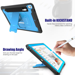 For iPad Pro 10.5 / Air 10.5 360 Degree Rotation PC + Silicone Protective Case with Holder & Hand-strap(Light Blue)