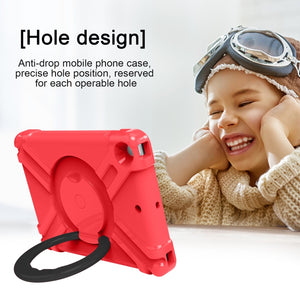 For iPad 10.2 PC + Silicone Shockproof Combination Case with 360 Degree Rotating Holder & Handle(Red+Black)