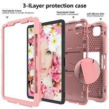 For iPad Pro 11 (2020) Shockproof Two-Color Silicone Protection Tablet Case with Holder & Pen Slot(Rose Gold)