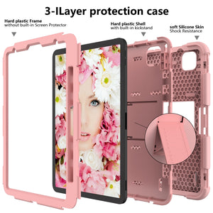 For iPad Pro 11 (2020) Shockproof Two-Color Silicone Protection Tablet Case with Holder & Pen Slot(Rose Gold)