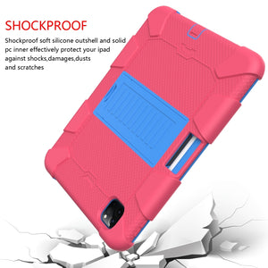 For iPad Pro 11 (2020) Shockproof Two-Color Silicone Protection Tablet Case with Holder & Pen Slot(Hot Pink+Blue)