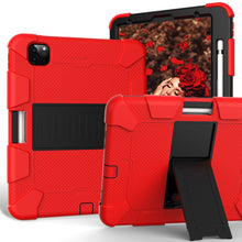 For iPad Pro 11 (2020) Shockproof Two-Color Silicone Protection Tablet Case with Holder & Pen Slot(Red+Black)