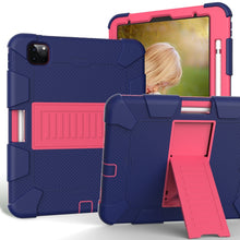 For iPad Pro 11 (2020) Shockproof Two-Color Silicone Protection Tablet Case with Holder & Pen Slot(Navy+Hot Pink)