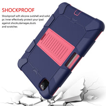 For iPad Pro 11 (2020) Shockproof Two-Color Silicone Protection Tablet Case with Holder & Pen Slot(Navy+Hot Pink)