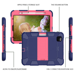 For iPad Pro 11 (2020) Shockproof Two-Color Silicone Protection Tablet Case with Holder & Pen Slot(Navy+Hot Pink)