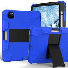 For iPad Pro 11 (2020) Shockproof Two-Color Silicone Protection Tablet Case with Holder & Pen Slot(Blue+Black)