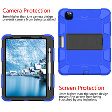 For iPad Pro 11 (2020) Shockproof Two-Color Silicone Protection Tablet Case with Holder & Pen Slot(Blue+Black)