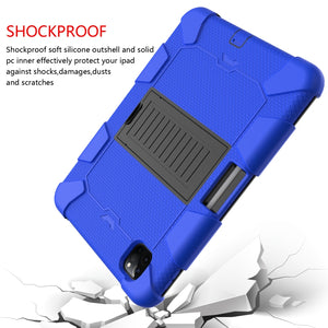 For iPad Pro 11 (2020) Shockproof Two-Color Silicone Protection Tablet Case with Holder & Pen Slot(Blue+Black)