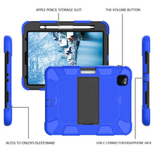 For iPad Pro 11 (2020) Shockproof Two-Color Silicone Protection Tablet Case with Holder & Pen Slot(Blue+Black)