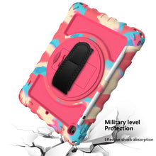 For iPad 9.7 (2018) & (2017) 360 Degree Rotation PC + Silicone Shockproof Combination Case with Holder & Hand Grip Strap & Neck Strap(Colorful+Hot Pink)