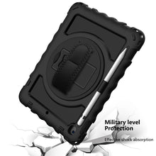 For iPad 9.7 (2018) & (2017) 360 Degree Rotation PC + Silicone Shockproof Combination Case with Holder & Hand Grip Strap & Neck Strap(Black)