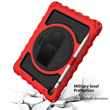 For iPad 9.7 (2018) & (2017) 360 Degree Rotation PC + Silicone Shockproof Combination Case with Holder & Hand Grip Strap & Neck Strap(Red)