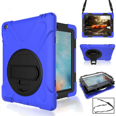 360 Degree Rotation Silicone Protective Cover with Holder and Hand Strap and Long Strap for iPad 2 / 3 / 4(Blue)