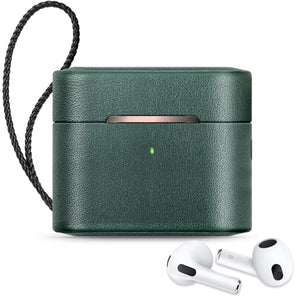 Wireless Earphone Protective Shell Leather Case Split Storage Box For Airpods 3( Green)