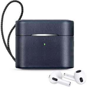 Wireless Earphone Protective Shell Leather Case Split Storage Box For Airpods 3(Deep Blue)