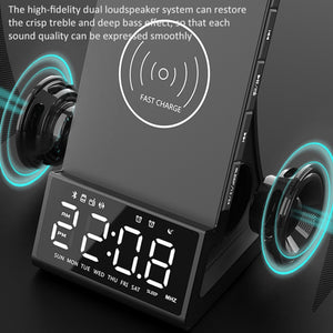 X7 Multifunctional Wireless Charging Bluetooth Speaker with Alarm Clock & Radio & Remote Control, Specification: UK Plug