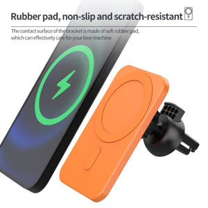 N16 10W Car Air Outlet + Suction Cup Magsafe Magnetic Wireless Charger Mobile Phone Holder For IPhone 12 Series(Green)