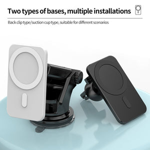 N16 10W Car Air Outlet + Suction Cup Magsafe Magnetic Wireless Charger Mobile Phone Holder For IPhone 12 Series(White)