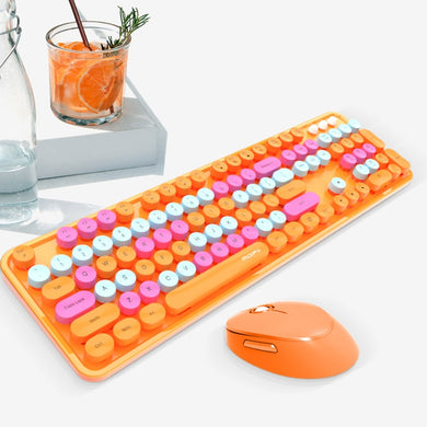 Mofii Sweet Wireless Keyboard And Mouse Set Girls Punk Keyboard Office Set, Colour: Vibrant Orange Mixed Color