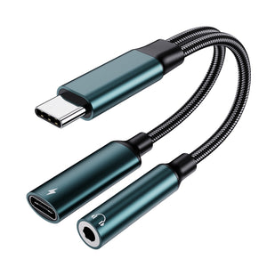 USB-C / Type-C Male To 3.5mm + Type-C Female 2 In 1 Audio Adapter Digital Aux Adapter Cable(Green)