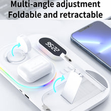 A06 3 in 1 Wireless Charger Fast Charging RGB Atmosphere Light with Clock For Smart Phone & iWatch & AirPods(White)