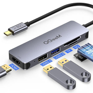 QGeeM QG-UH05-4 5 In 1 TYPE-C Extension HUB Adapter Compatible with SD/TF Reader(5-port)
